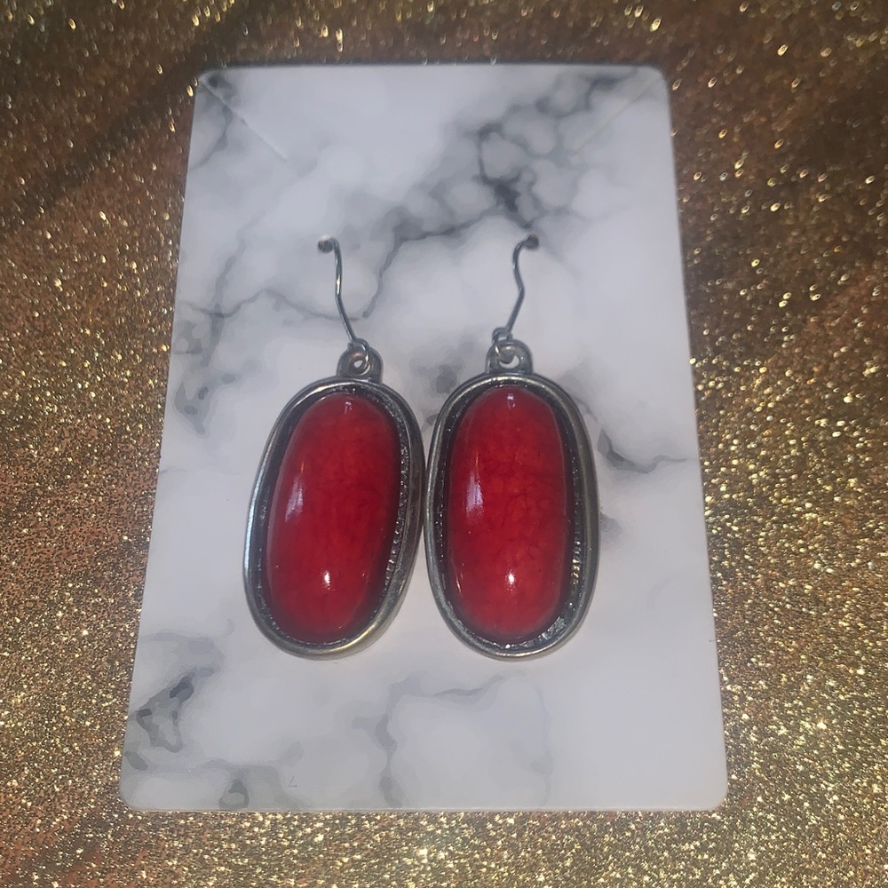 Elegant Red Oval Earrings